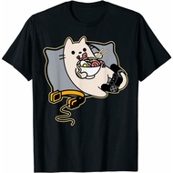 Ramen Eating Gamer Cat Game Paused Funny Tshirts