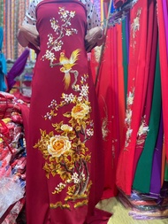 VẢI MAY ÁO DÀI VẢI LỤA MANGO THÊU LẮC TAY THU CÔNG HỌA TIẾT CHIM VÀ HOA ĐỘC LẠ HÀNG THIẾT KẾ CAO CẤP