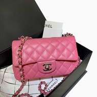 全新Chanel CF20 A69900桃紅色羊皮淡銀扣 Mini Flap Bag #Brand new# 正品