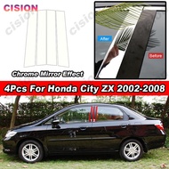 4Pcs Glossy Black Chrome Carbon Fiber PC Material Mirror Effect Car Door Window Middle Column Center