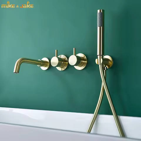 Brush gold brass bathtub faucet shower bathroom wall bathroom faucet shower furniture set shower mix