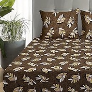 Story@Home Cotton Feel Fitted bedsheets Queen Size (5 Ft x 6 Ft) with 2 Pillow Covers, Motif (Beige)