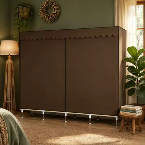 Spacious Closet Organizer for Dormitory Sturdy 16mm Metal Tube Wardrobe Dustproof Cover 8 Total Stor