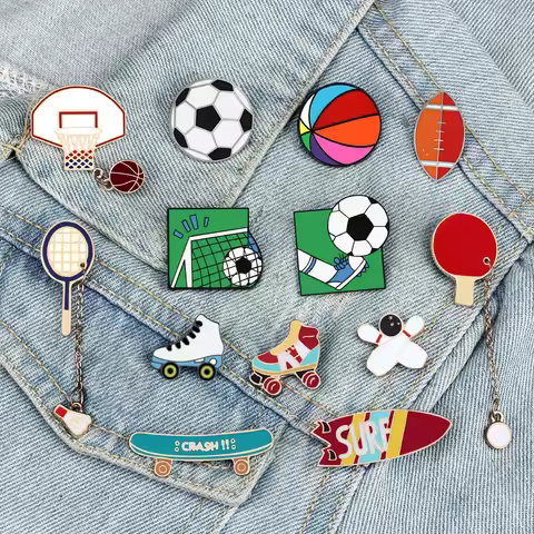 Cartoon Sports Balls Brooch for Friends Basketball Football Ping Pong Enamel Pin Skating Bowling Ath