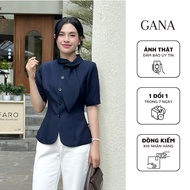 Women's shirt with leaf collar, diagonal ribbed material, thick form, 2 elegant layers Gana Clothing