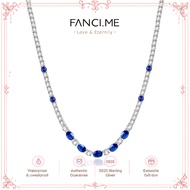 FANCIME "Glamour Radiance" September Birthstone Fancy Cut Blue Sapphire Sterling Silver Tennis Neckl