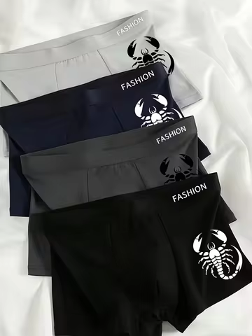 Random 4pcs of This Men'S Brief, Scorpion Print Trendy And Eye-Catching, Four Tones Easy Yet Individ