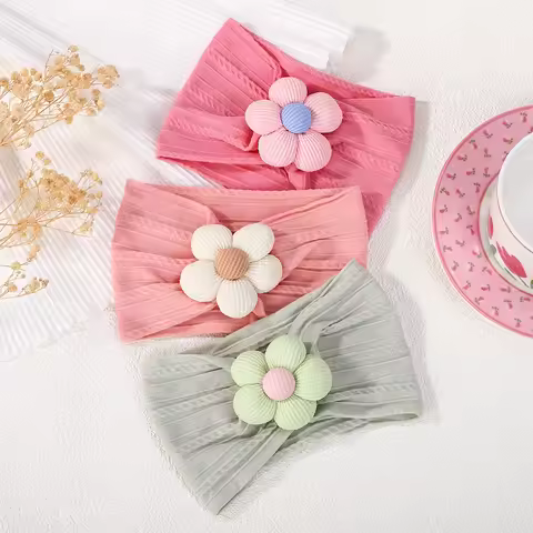 BABY BOWS 3Pcs Boutique Nylon Headscarf Suitable for Baby Girls Flower Headband Elastic Turban Toddl