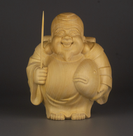 Evisu Mahākāla Huibishou Boxwood Craft Handmade Ornaments Log God of Wealth