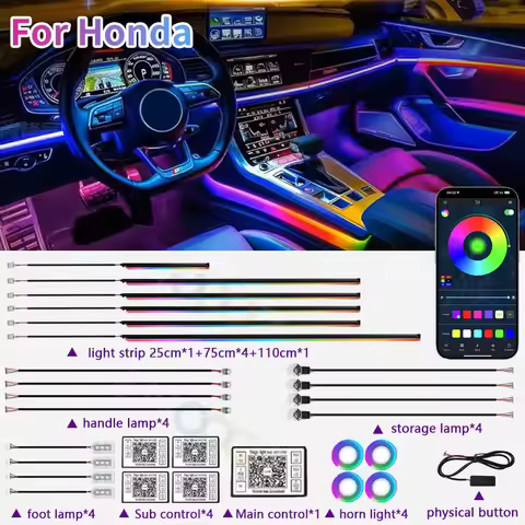 RGB 22in1 Car Interior Acrylic Car Ambient Lights For Honda Civic Type R Fk7 Fk8 Fk2 Type S Car Ligh