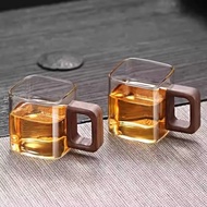 Square Wooden Handle Cup Supply Antique Glass Wooden Handle Square Tea Cup Kung Fu Small Tea Bowl Te