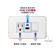 【易智快充】30W USB插座面板for國際牌®Risna®系列 白銅色-開關+插座