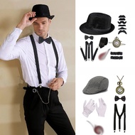 The Great Gatsby Cosplay Costume 1920s Mens Gangster Accessories Set Newsboy Hat Suspenders Armbands