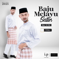 I.P Muslim✦WHITE Baju Melayu Satin Dewasa Pasang Normal Cutting- Size S-3XL /Baju Raya Lelaki