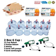 Paket Bekam 12 Cup Lengkap Satu Set | 2 Box Kop Angin + Pompa + Selang + Jarum 100pcs + Pen Bekam