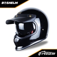 BOSHELM Helm NJS Freedom Solid HITAM GLOSSY Helm Full Face SNI