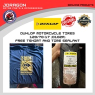 DUNLOP MOTORCYCLE TIRE 120/70-17 (D102A) WITH FREE DUNLOP SHIRT AND TIRE SEALANT 2024 PROD DATE