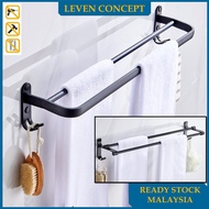 【Ready Stock】Aluminum Bathroom Towel Rack Double Towel Bar Toilet Bathroom with Hook Storage Rack