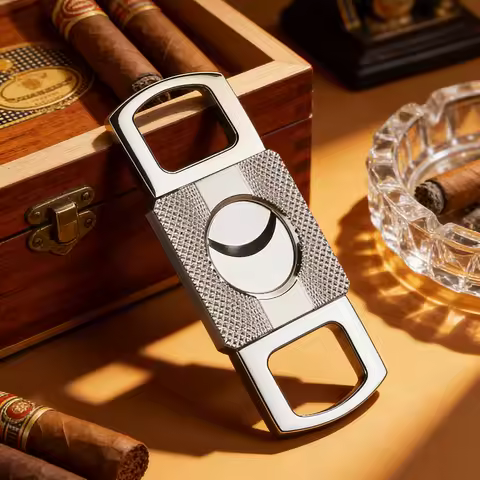 Luxury Cigar Cutter with Double Stainless Steel Blades, Precision Clean Cut Portable Cigar Scissors,