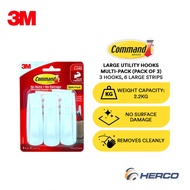 3M Command 17003VP-3 Large Utility Hooks 3Hooks + 6Large Strips Holds up to 2.2KG