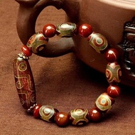 Tibetan Natural Old Dzi Beads Bracelet Three Eyes Nine Eyes Dzi Beads Buddhist Beads String Bracelet