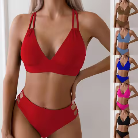 Swimwear For Women 2025 Plus Size Women'S Swimwear Tankini 2 Piece Normal Swimsuit Backless 2 Piece 