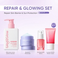 Glad2Glow 4IN1 Set Basic Skincare Paket Moisturizer/Serum/Sunscreen/Cleanser Acne Brightening Repair