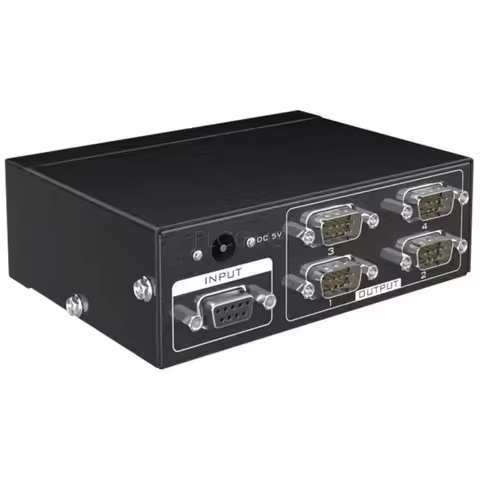Industrial 1x4 4x1 2-way RS232 Splitter Bidirectional RS-232C Serial Port COM DB9 Distributor 115.2K