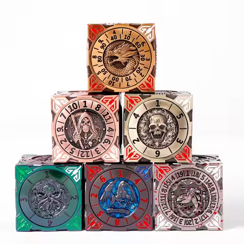 7 in 1 Unique Metal Cube D&D Dice Set with 3D Relief for Dungeons and Dragons Gift, Cool Polyhedral 