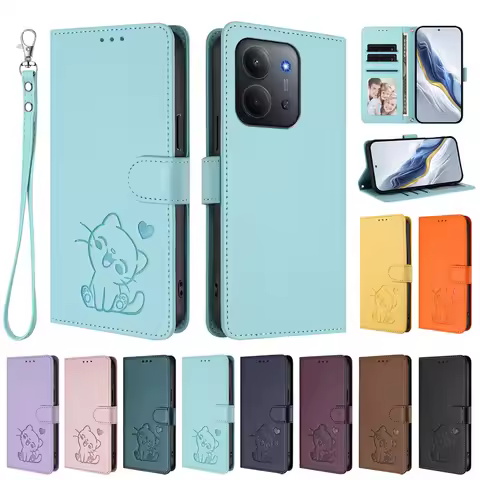 Cute Cat Leather Wallet Case For Xiaomi 15T 15 Poco F7 Ultra F6 X7 C75 C71 Redmi 15C 14C 14R A5 Note