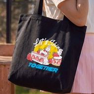 Women's Canvas Tote Bag Printed with Strawberry Cake and Cotton Rabbit Let's Share Large Size To Fit