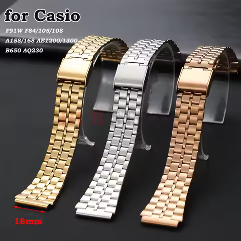 Stainless Steel 18mm Strap for Casio for F91W F84/105/108 A158/168 AE1200/1300 B650 AQ230 Watchband 