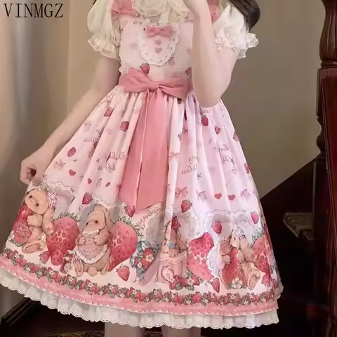Falling Rabbit Berry Lolita Pink Cute SJK Dress Lolita Big Skirt Girls Birthday Show Cake Dress birt