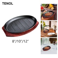 [TENOL] Steak Fry Plate BBQ Grill Pan Veggies Meats Grill Plates Nonstick Oval Shape Skillet Hot Pla