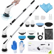 Electric Spin Scrubber with 8 Replaceable Heads, Gloves, Rechargeable Power Scrubber Adjustable Exte