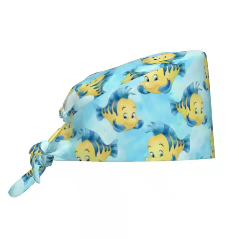 Custom Ariel Little Mermaid Cartoon Fish Working Hat Men Women Manga Surgical Hat Scrub Nursing Doct