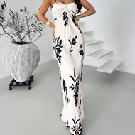 Váy karaoke xẻ tà họa tiết hoa mơ thanh lịch mới dành cho nữ, thích hợp cho ngày lễ tình nhân, khách