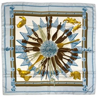 【ラッピング可】エルメス HERMES カレ 90 CUILLERS D'AFRIQUE アフリカのスプーン スカーフ シルク ブルー マルチカラー レディース 【中古】