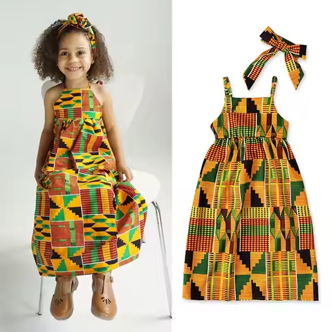 Girls Bohemian patchwork Dress Backless African Outfits Traditional Strap Toddler Ankara Dashiki Dre