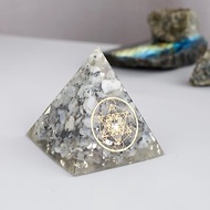 【月亮石】奧根水晶能量金字塔Orgonite 6x6 cm