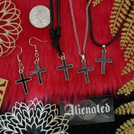 Black Gothic Cross Earring Necklace Grunge Vintage