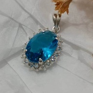 925 Pure Silver Ladies Pendant With 10x14mm Blue CZ Stone.