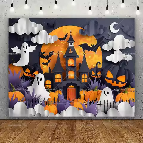 Happy Halloween Day Photography Backdrops Balloon Castle Jack O'Lantern House Decoration Photo Studi