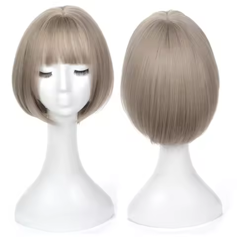 Fashion High Temperature Fibers Short Wig Natural Hime Cut Wig Staight Short Bob Wig with Bangs for 