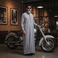 Khaleed Apparel - Thobe Jubah Fawaz Saudi Men's Gamis Sultan Light Grey