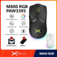Delux M800 RGB PAW3395 26000DPI 50G ACC Wireless Wired Gaming Mouse 72g Lightweight Programmable for