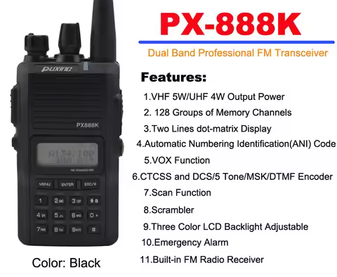 Black Color PUXING PX-888K Dual Band Professional FM Transceiver Original PUXING PX 888K 5w 128CH wa