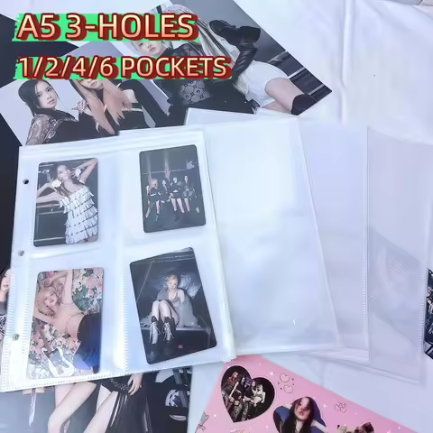 PLRBOK 10 PCS A5 1 2 4 Pockets 3 Hole Clear Ring Binder Refill Sleeves 4×6 10×15 4R Photocards Noteb