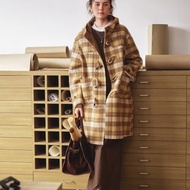 焦糖棕 一日收藏家 法式復古雙面呢牛角扣大衣 連帽中長款外套