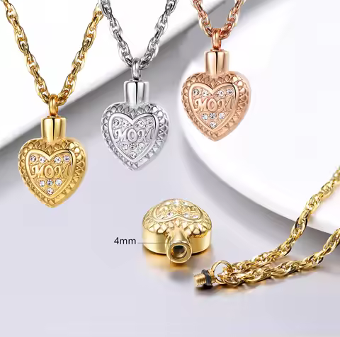 CZ Heart with Letter MUM Locket Case Urn Necklace for Perfume Essential Oil Hair Ashes of Love Ones 